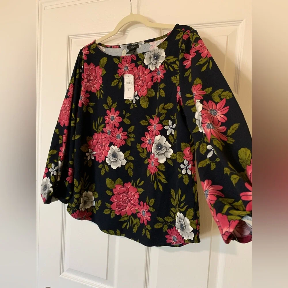 NWT Ann Taylor Factory 3/4 Sleeve Floral Blouse Size‎ Large Elegant Feminine